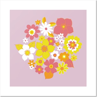 Sunshine flowers - retro floral by Cecca Designs Posters and Art